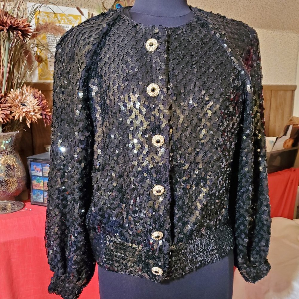 1980's Black Sequin Jacket -- Julie Duroche VTG